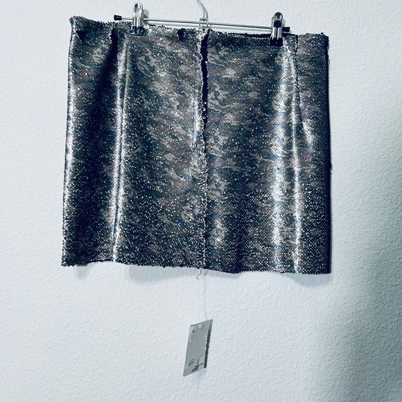 NEW Free People Camo Silver Sequined Mini Skirt Size 12 Large Rare - Picture 4 of 8